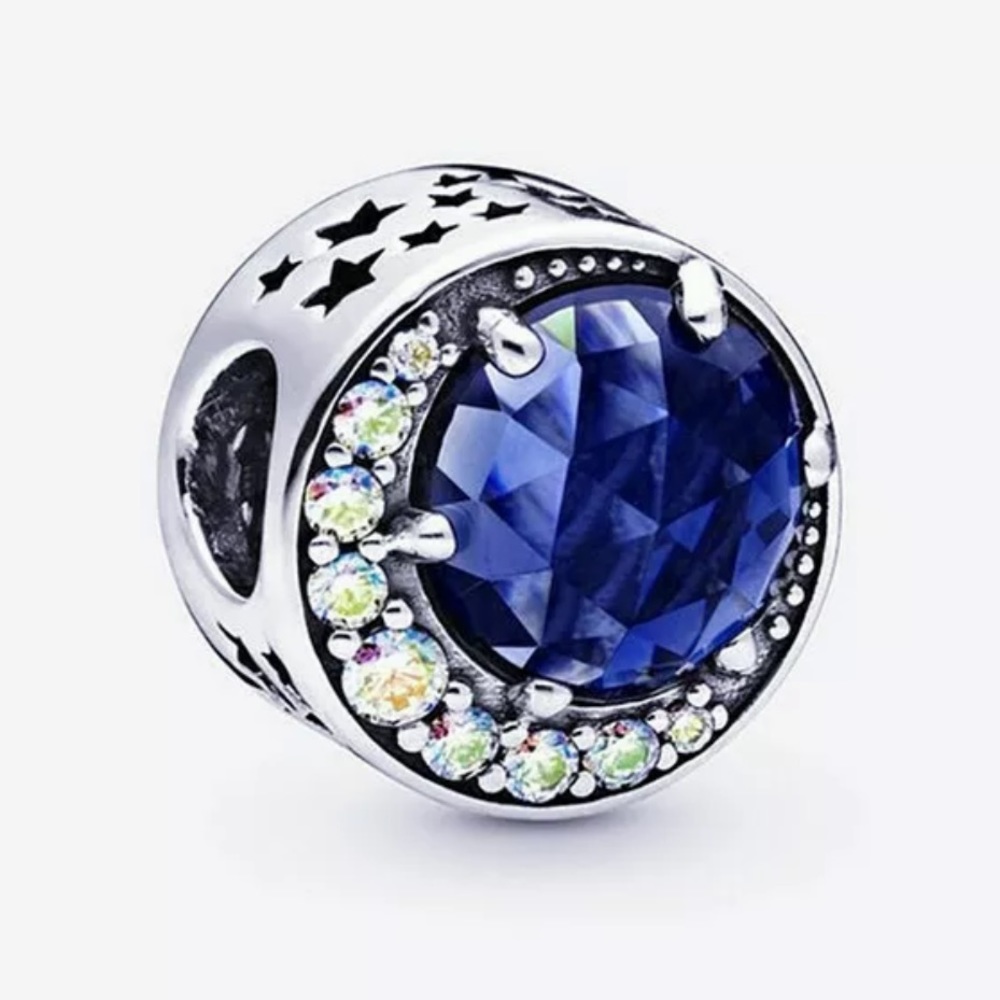 NEW•Silver AB Crystal Quarter Moon DIY charm/bead